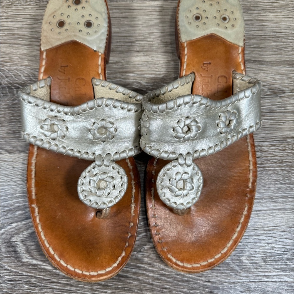 Jack Rogers Shoes Women 8.5 Platinum Leather Hampton Calyspso Sandals Preppy View 4